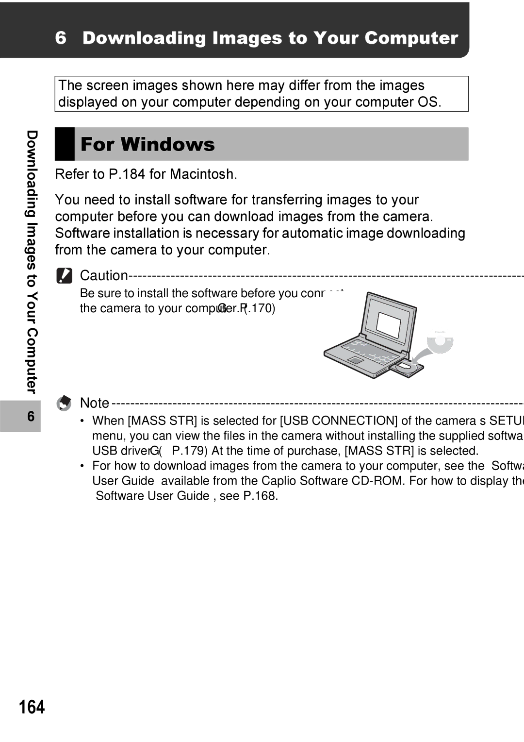 Ricoh GX100VF manual For Windows, 164, Downloading Images to Your Computer 