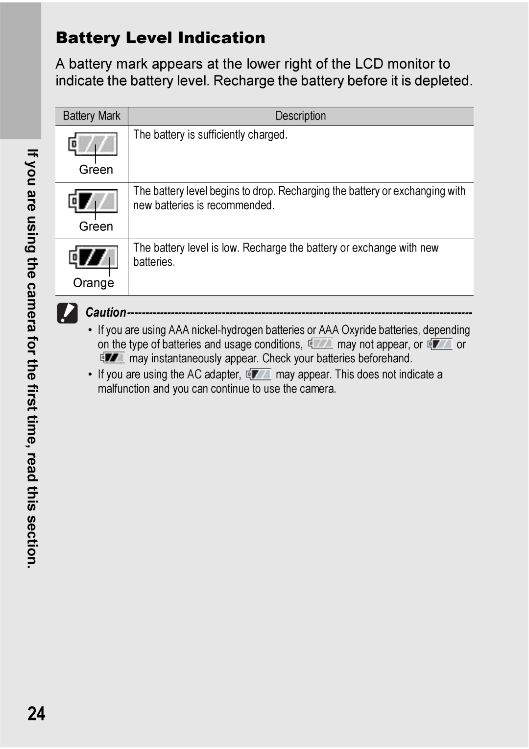 Ricoh GX100VF manual Battery Level Indication 