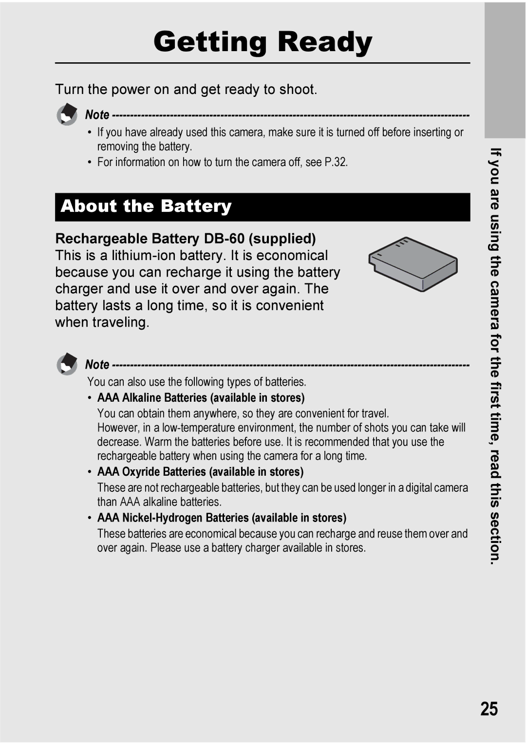 Ricoh GX100VF manual Getting Ready, About the Battery 