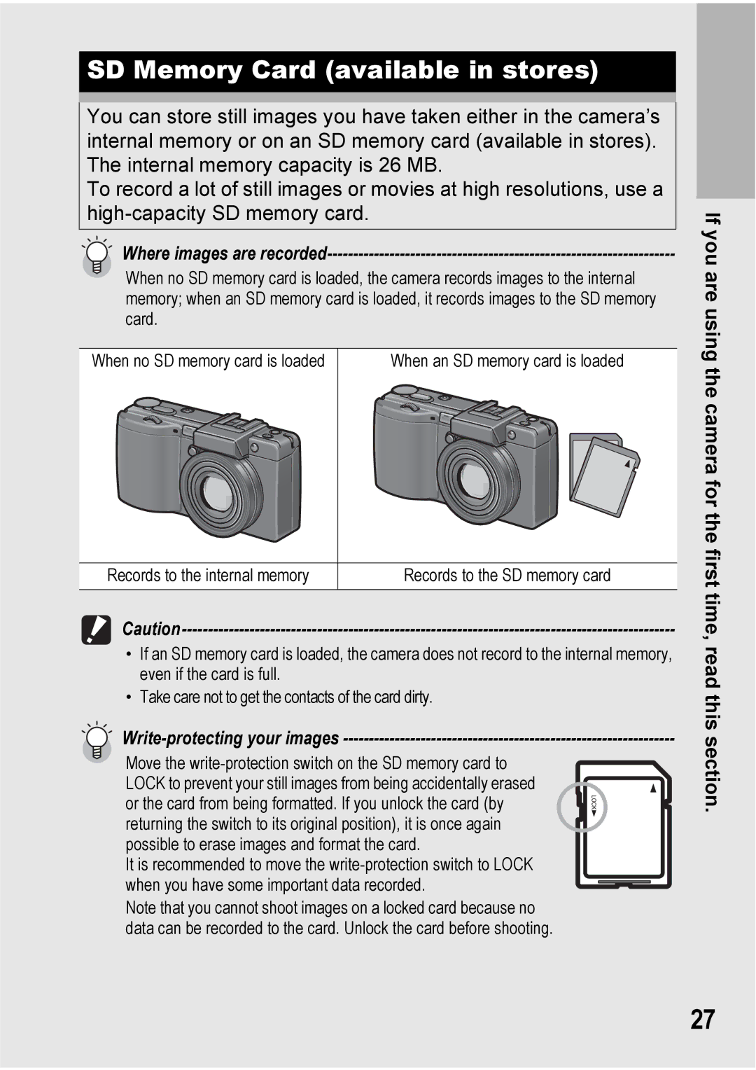 Ricoh GX100VF manual SD Memory Card available in stores, Where images are recorded 