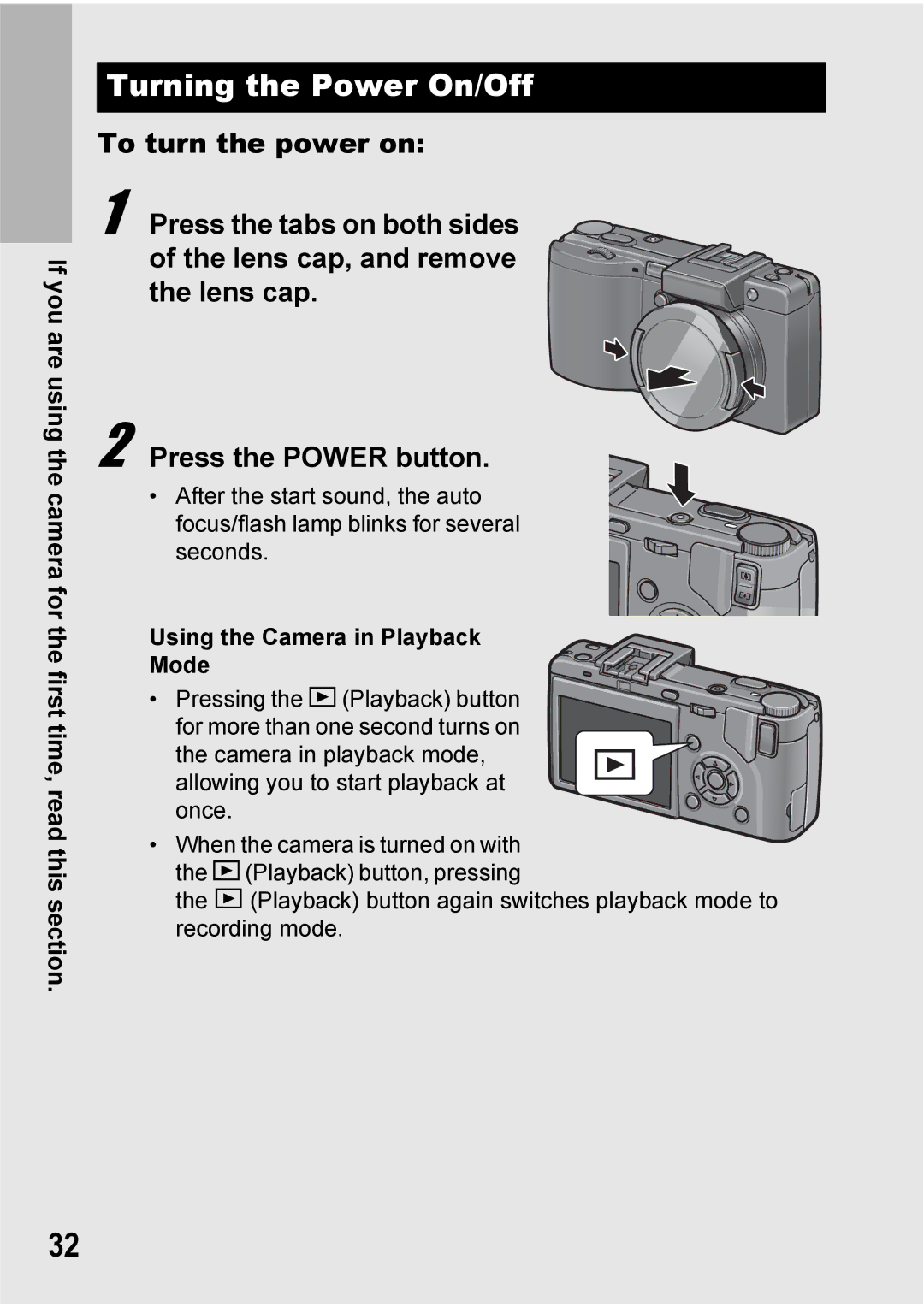 Ricoh GX100VF manual Turning the Power On/Off, Using the Camera in Playback Mode 