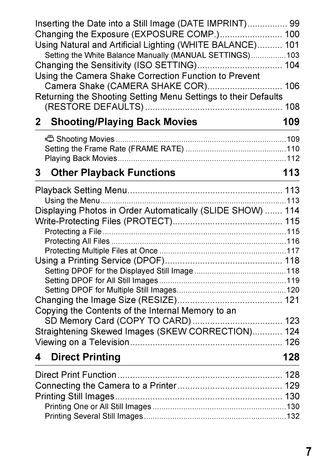 Ricoh GX100VF manual Shooting/Playing Back Movies 109, Other Playback Functions 113, Direct Printing 128 