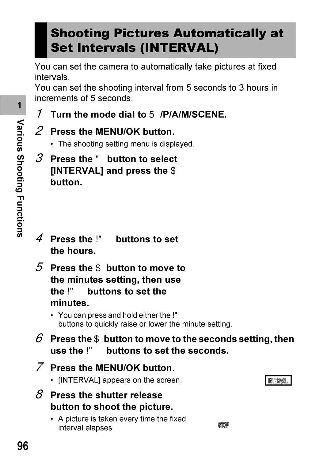 Ricoh GX100VF manual Shooting Pictures Automatically at Set Intervals Interval 