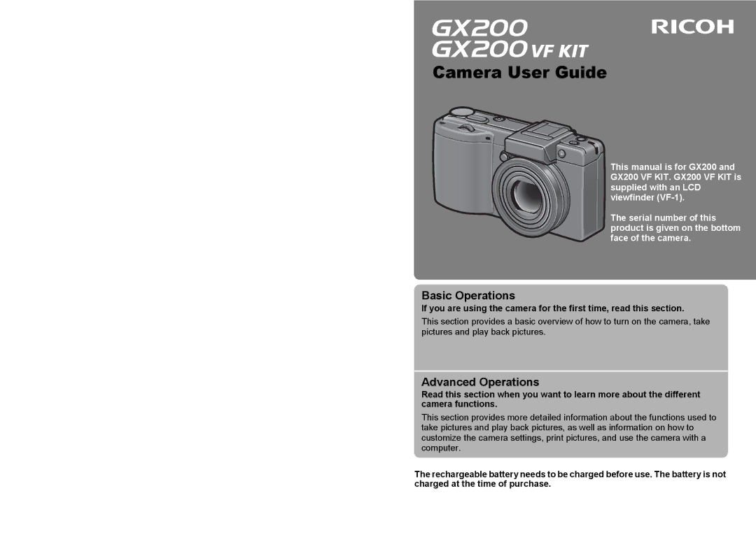 Ricoh GX200 VF KIT manual Basic Operations, Advanced Operations 