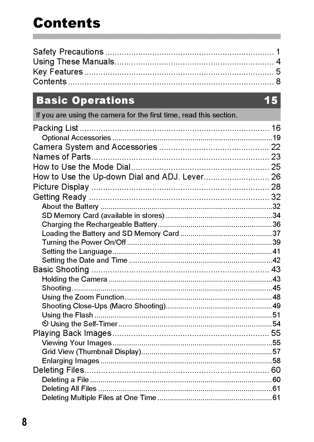 Ricoh GX200 VF KIT manual Contents 