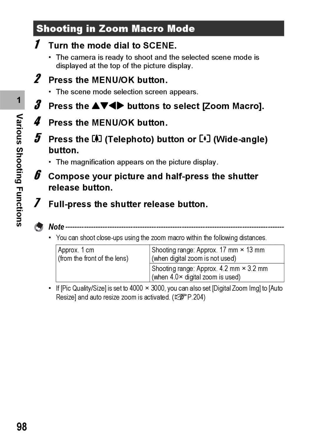 Ricoh GX200 VF KIT manual Shooting in Zoom Macro Mode 