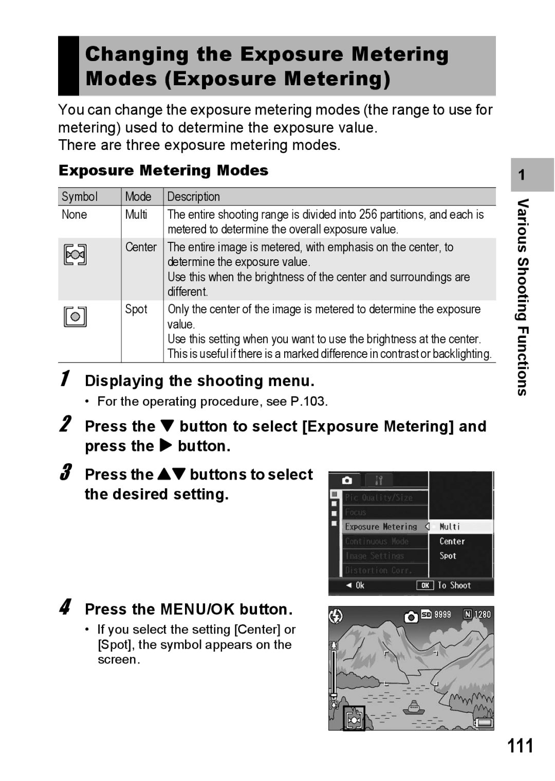 Ricoh GX200 VF KIT manual 111, Exposure Metering Modes 