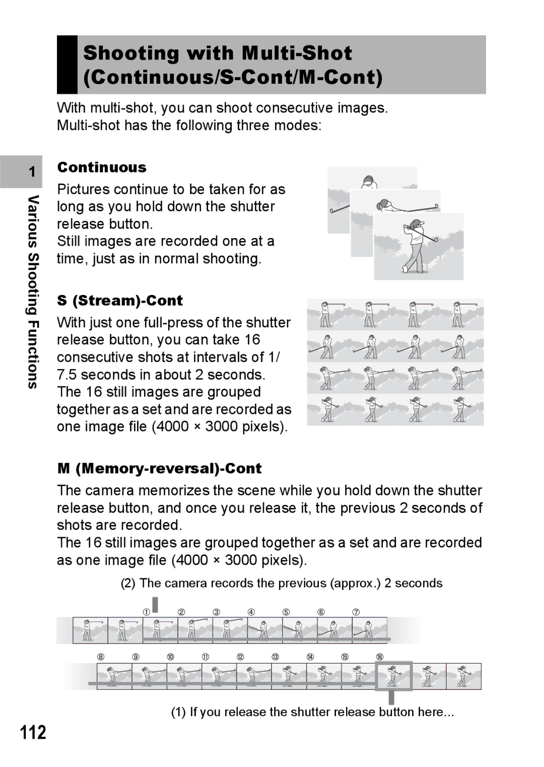 Ricoh GX200 VF KIT manual 112, Continuous, Stream-Cont, Memory-reversal-Cont 