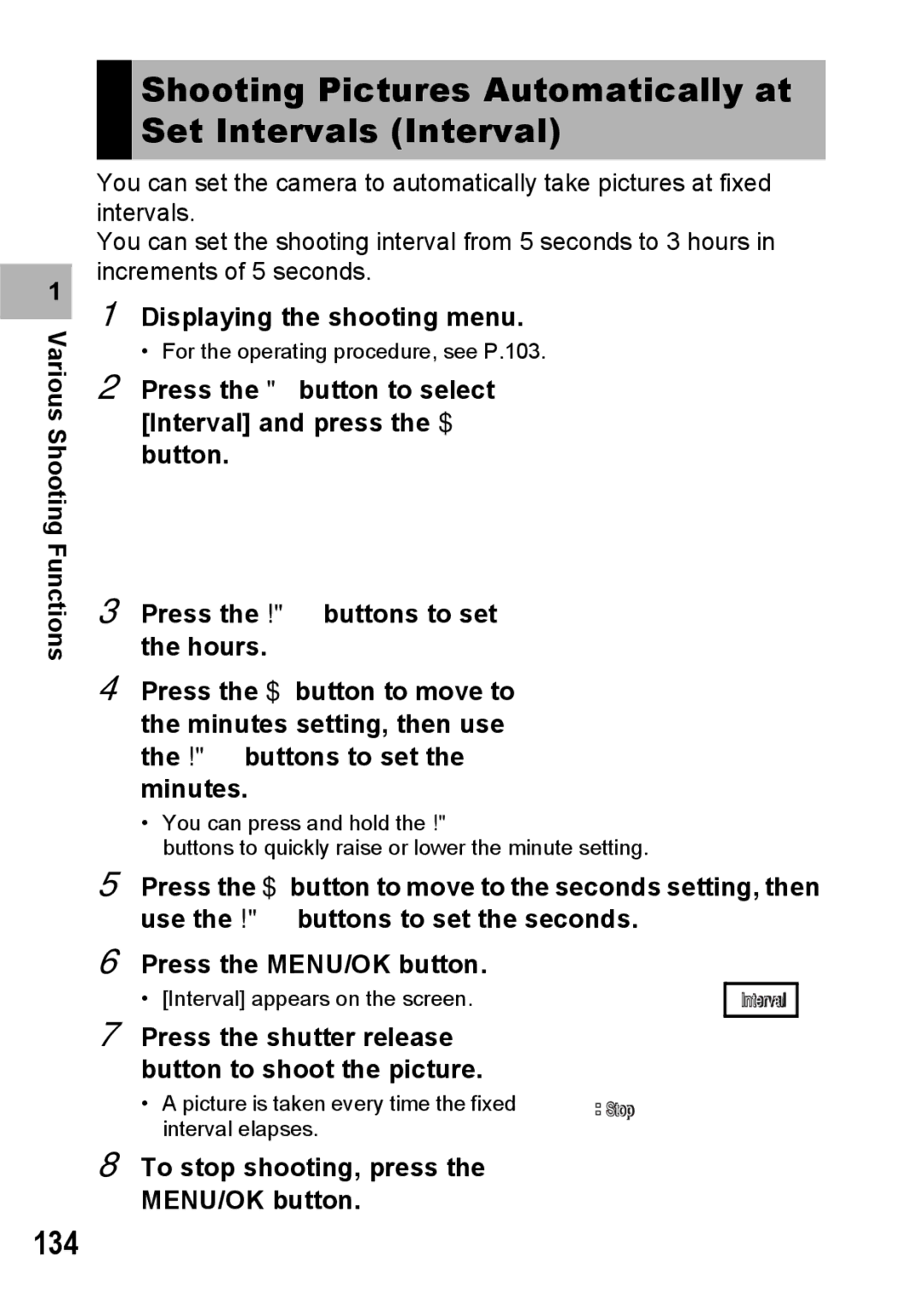 Ricoh GX200 VF KIT manual Shooting Pictures Automatically at Set Intervals Interval, 134 