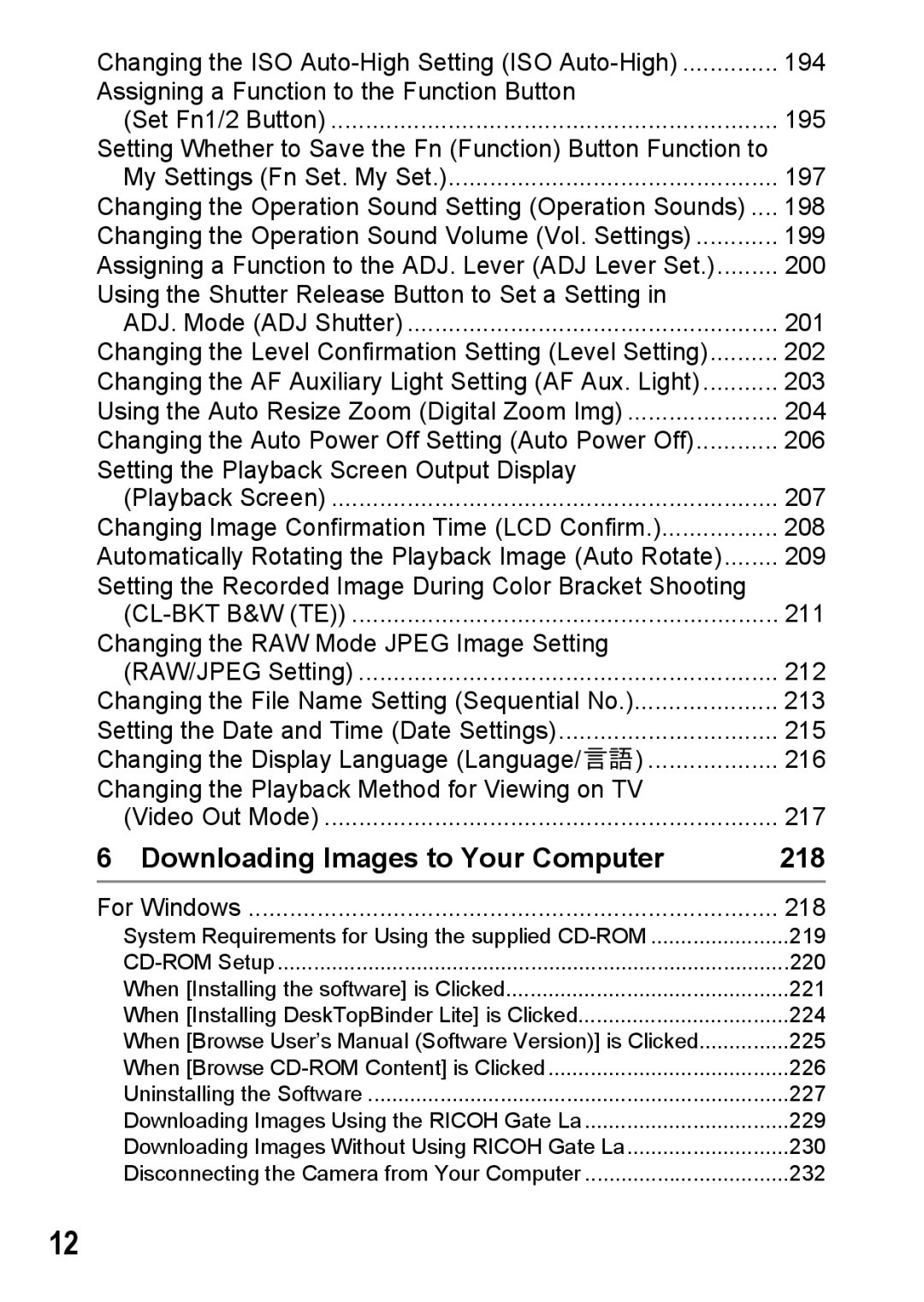 Ricoh GX200 VF KIT manual Downloading Images to Your Computer, 218 