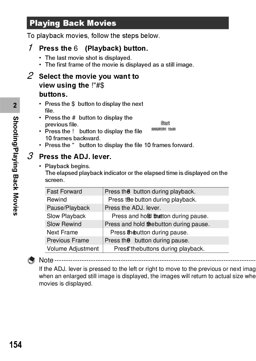 Ricoh GX200 VF KIT manual 154, Playing Back Movies, Select the movie you want to view using the !#$ buttons 