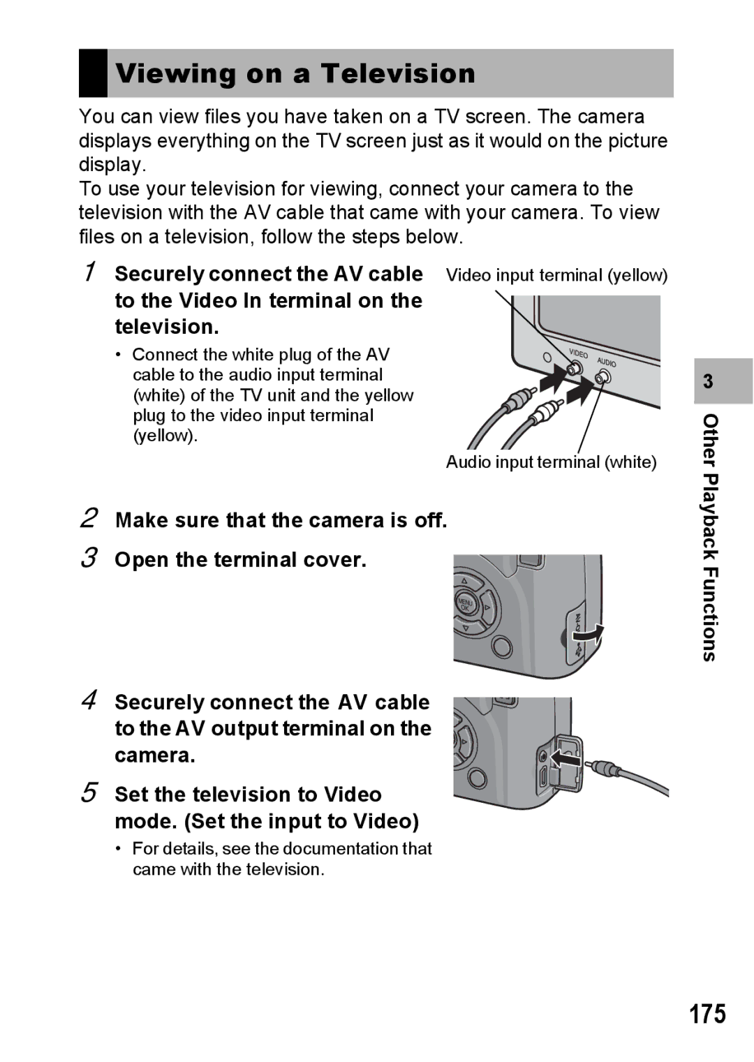 Ricoh GX200 VF KIT manual Viewing on a Television, 175 