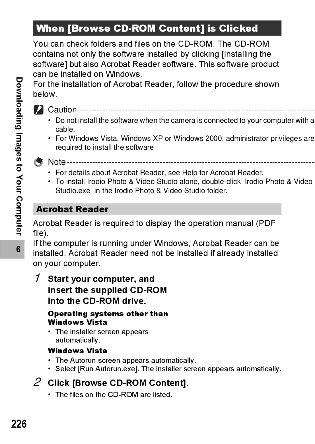 Ricoh GX200 VF KIT manual 226, When Browse CD-ROM Content is Clicked, Acrobat Reader, Click Browse CD-ROM Content 