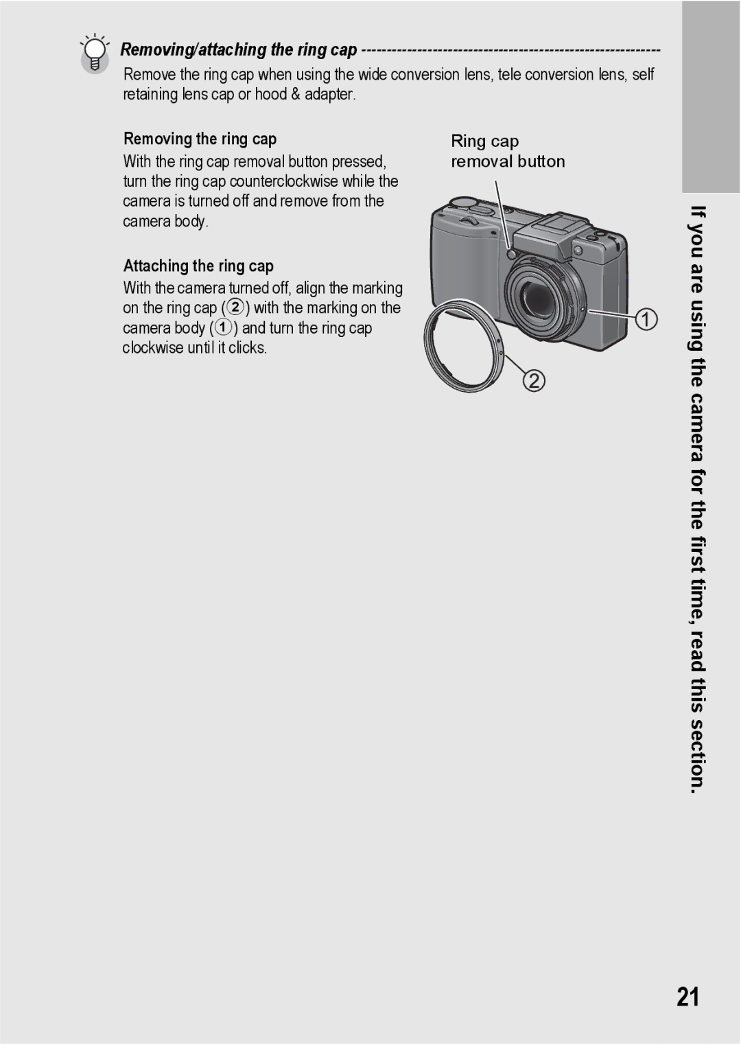 Ricoh GX200 VF KIT manual Removing/attaching the ring cap 