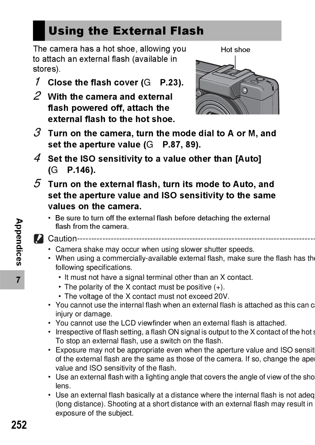 Ricoh GX200 VF KIT manual Using the External Flash, 252 