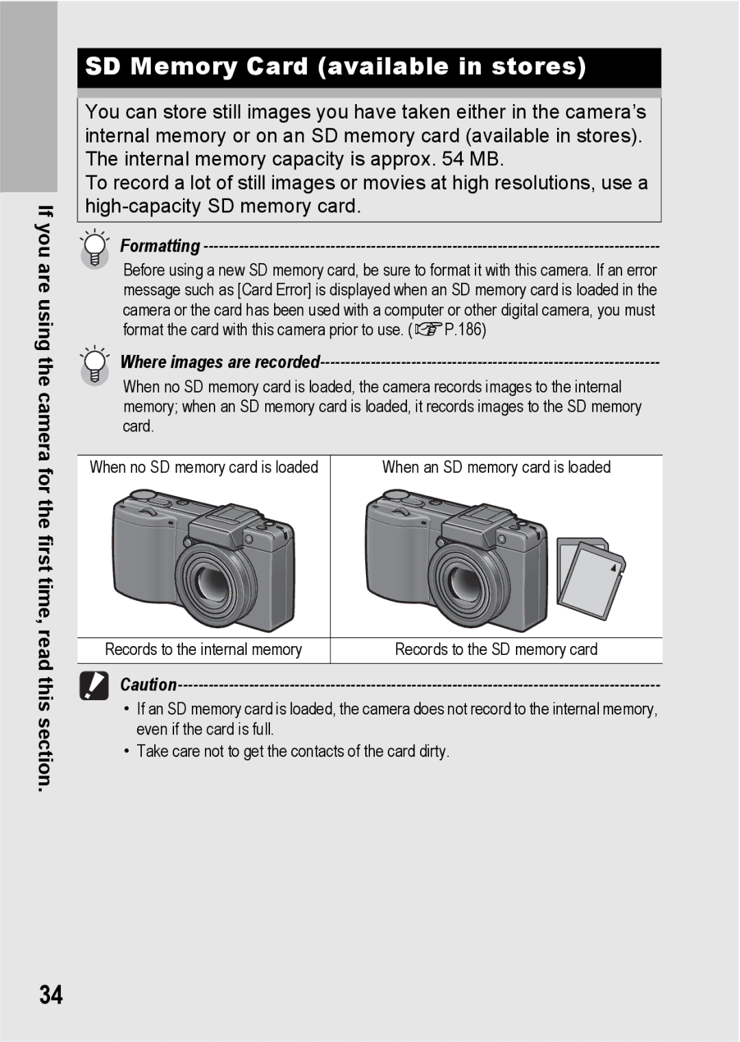 Ricoh GX200 VF KIT manual SD Memory Card available in stores, Formatting 