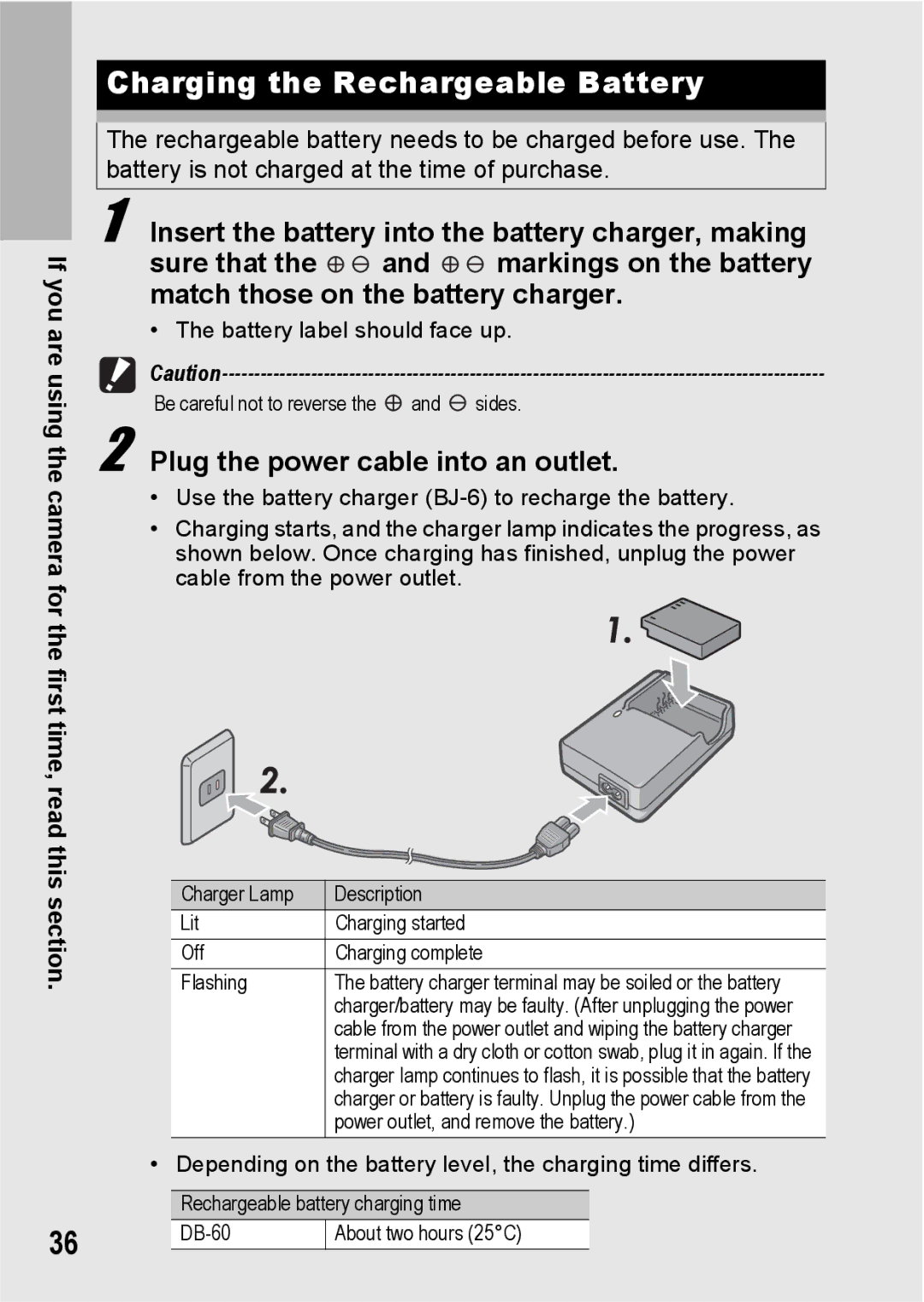 Ricoh GX200 VF KIT manual Charging the Rechargeable Battery, Plug the power cable into an outlet 