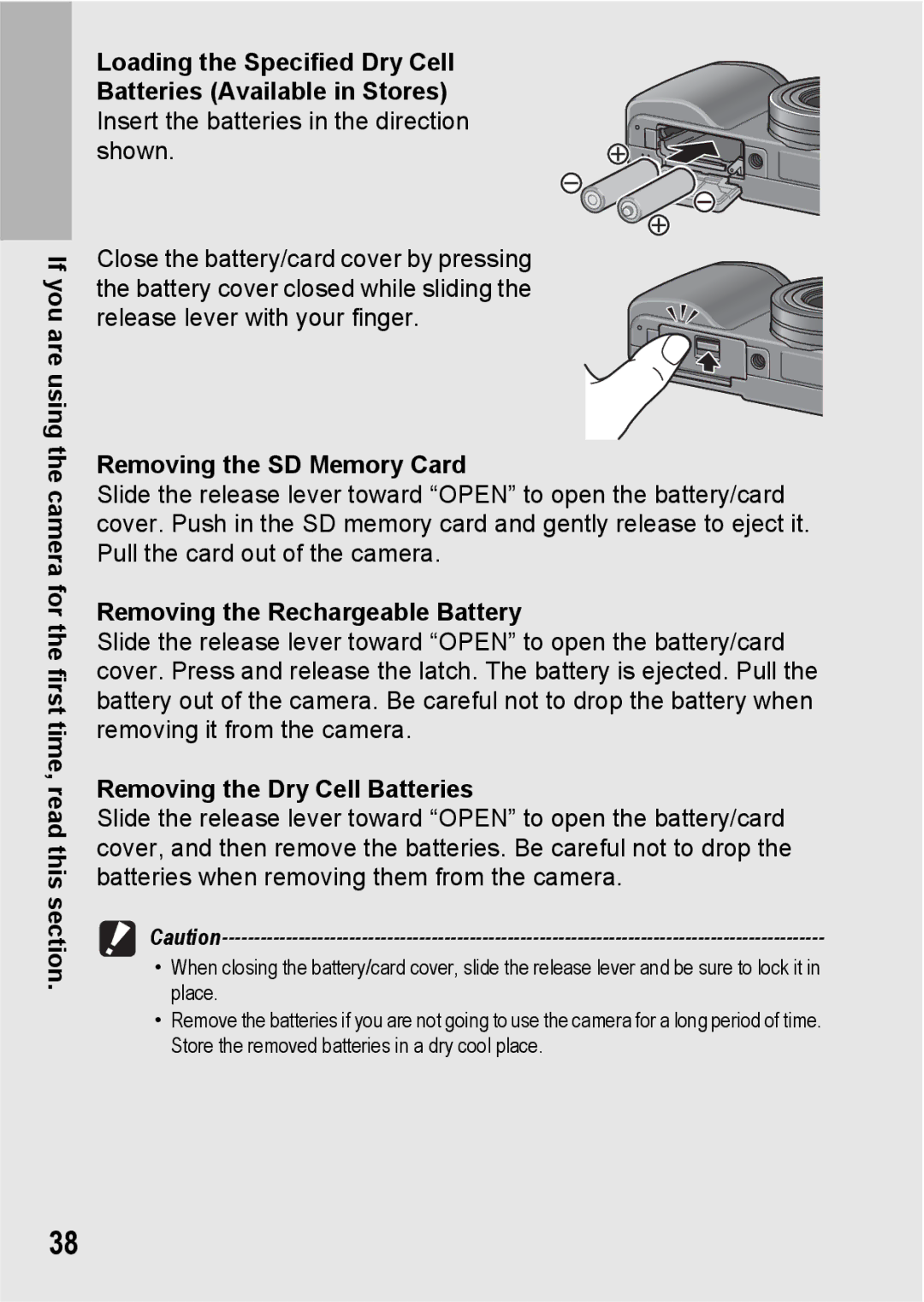 Ricoh GX200 VF KIT manual Removing the SD Memory Card, Removing the Rechargeable Battery, Removing the Dry Cell Batteries 