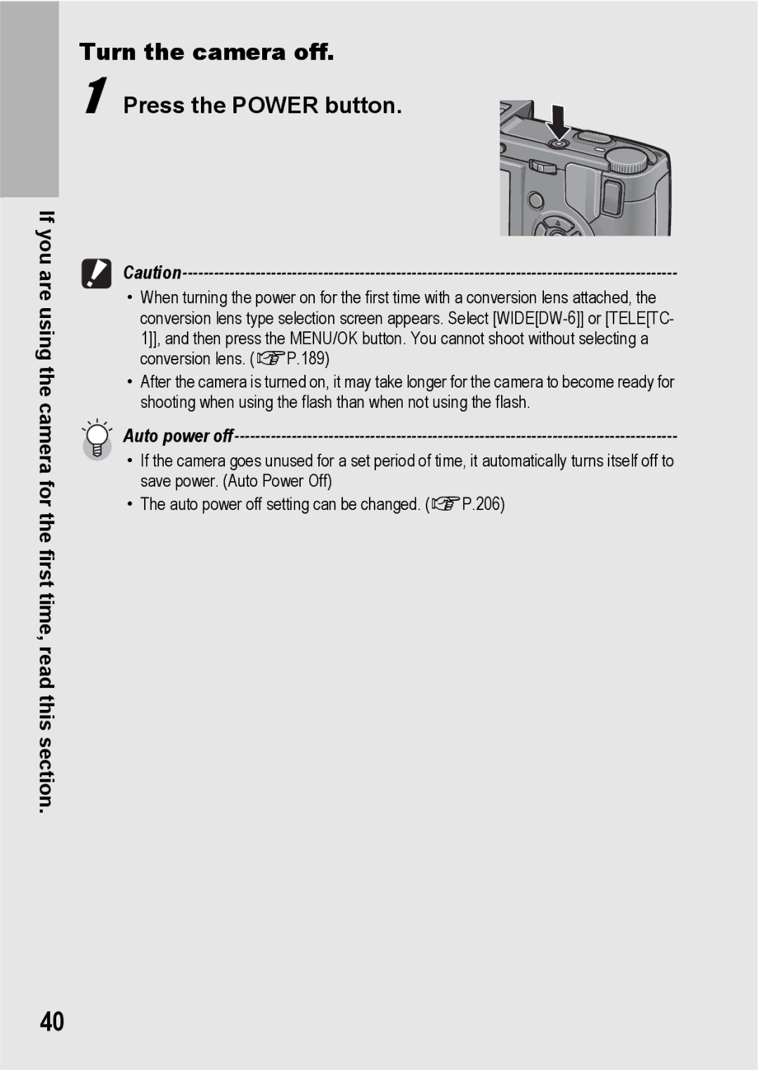 Ricoh GX200 VF KIT manual Turn the camera off Press the Power button, Auto power off 