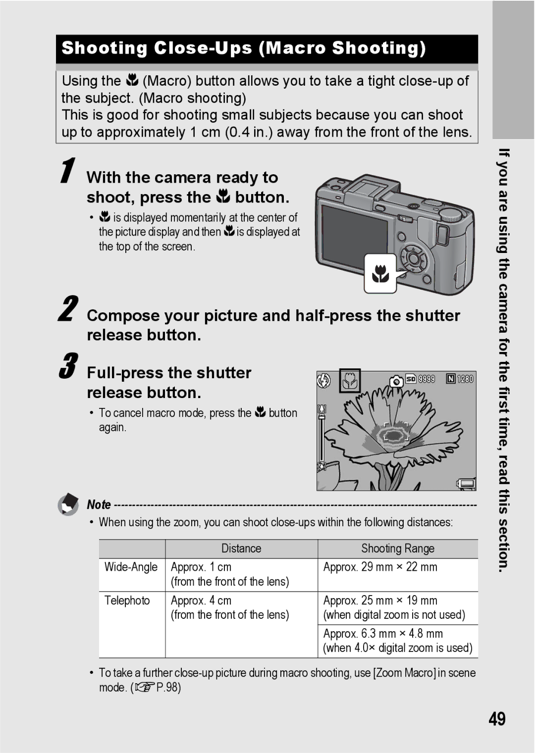 Ricoh GX200 VF KIT manual Shooting Close-Ups Macro Shooting, With the camera ready to shoot, press the N button 