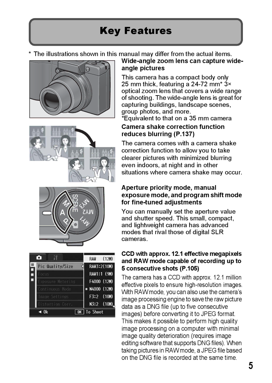 Ricoh GX200 VF KIT manual Key Features, Wide-angle zoom lens can capture wide- angle pictures 