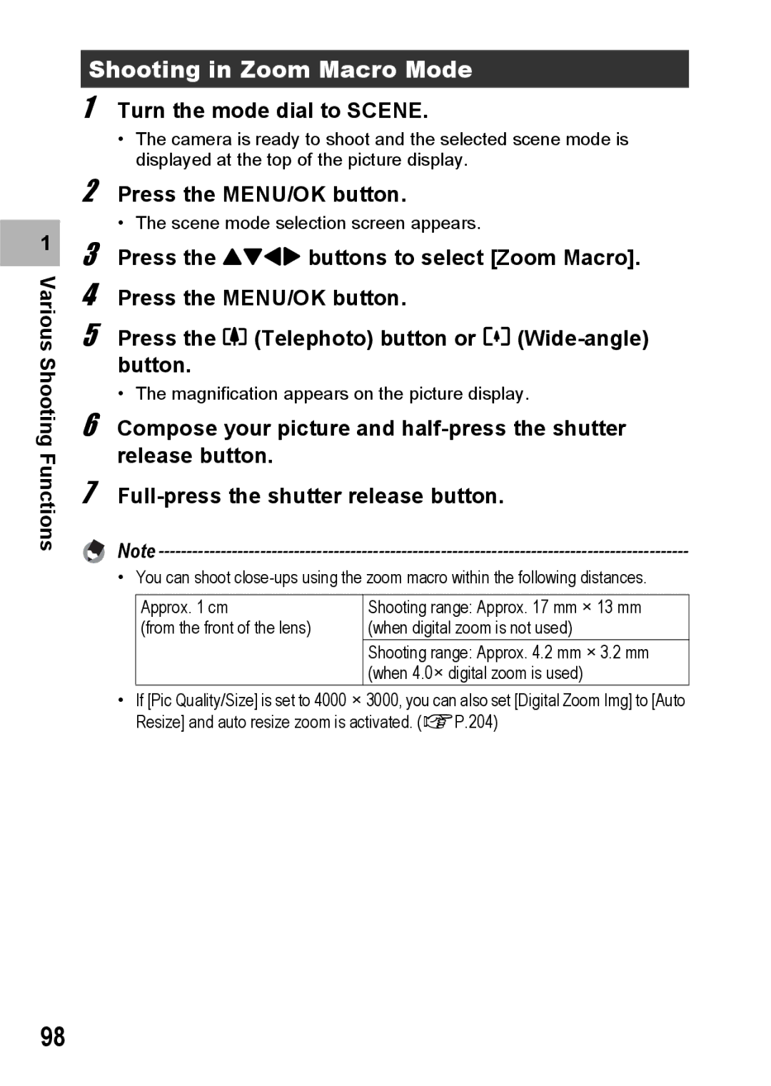 Ricoh GX200 manual Shooting in Zoom Macro Mode 