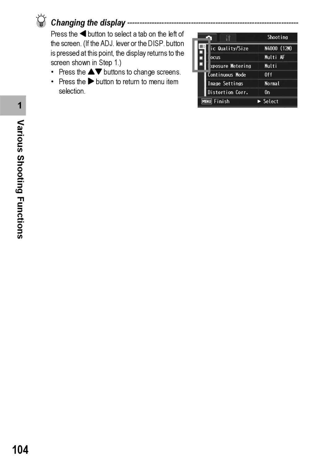 Ricoh GX200 manual 104, Changing the display 