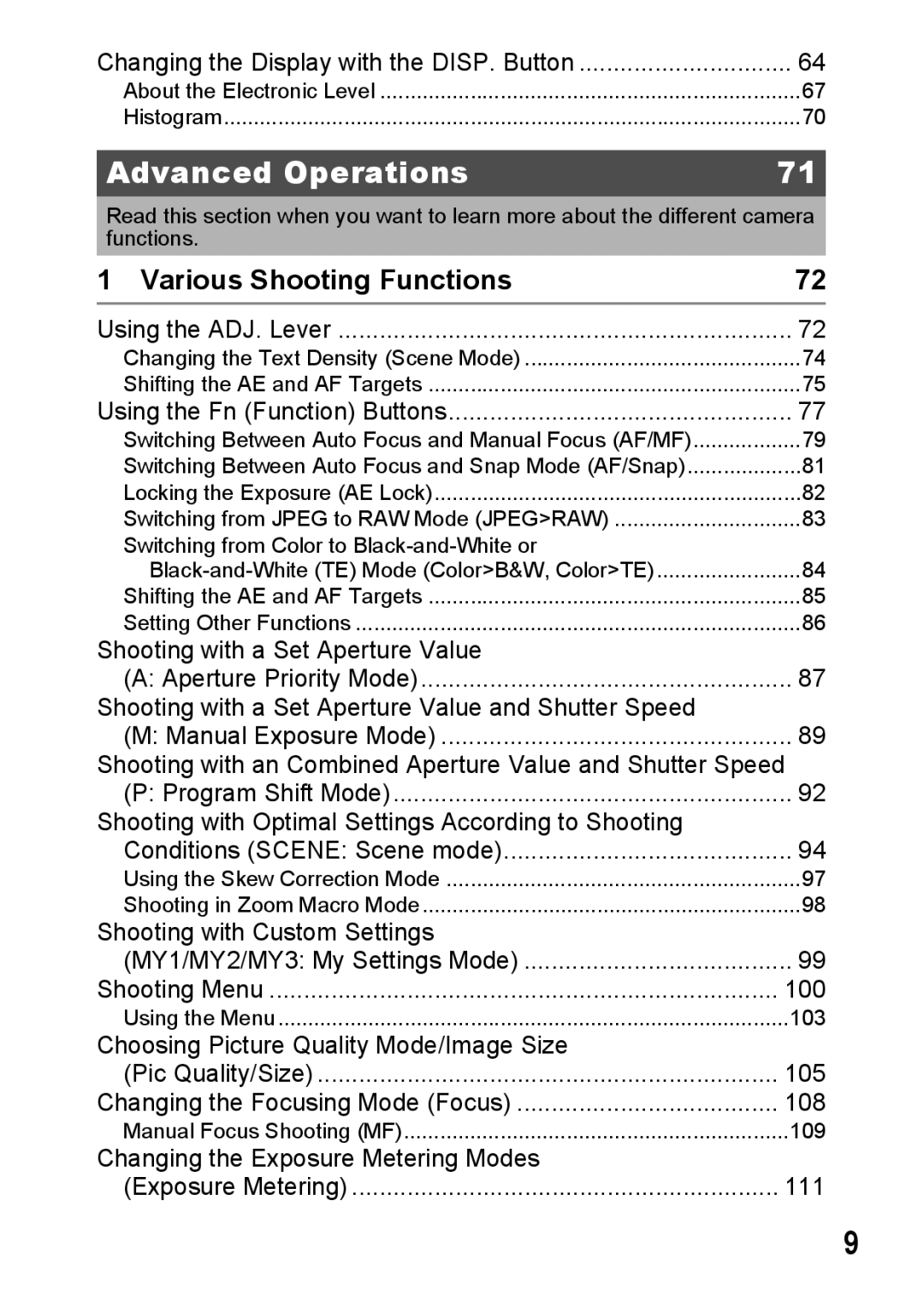 Ricoh GX200 manual Advanced Operations, Various Shooting Functions 