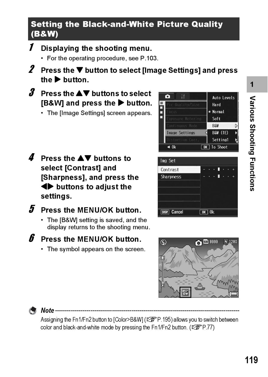 Ricoh GX200 manual 119, Setting the Black-and-White Picture Quality B&W 