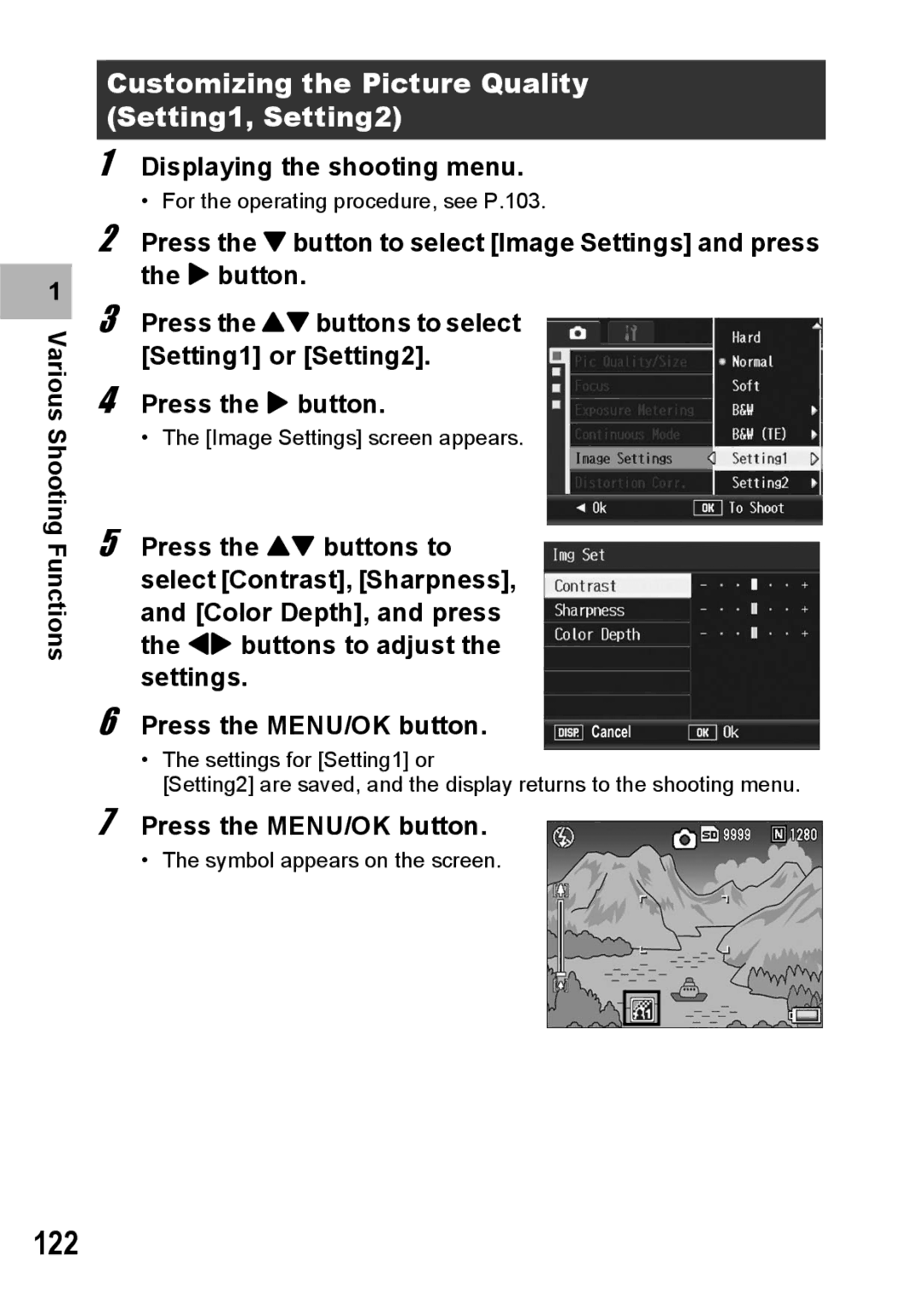 Ricoh GX200 manual 122, Customizing the Picture Quality Setting1, Setting2 