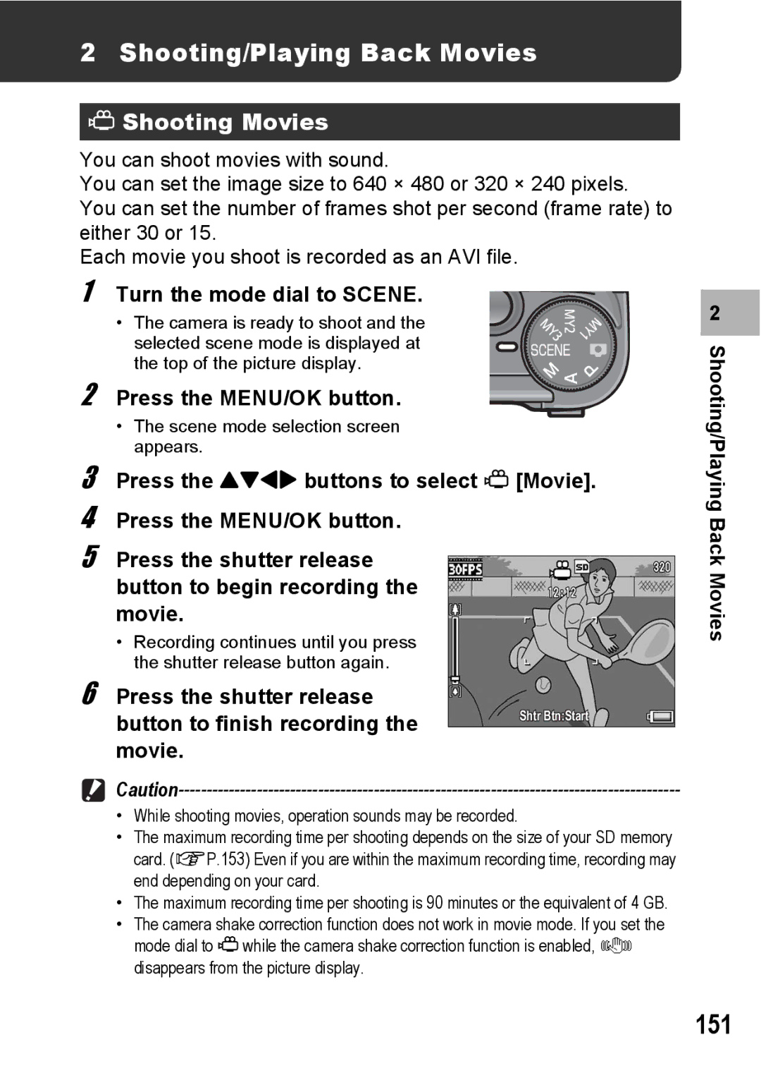 Ricoh GX200 manual 151, Shooting/Playing Back Movies, Shooting Movies 