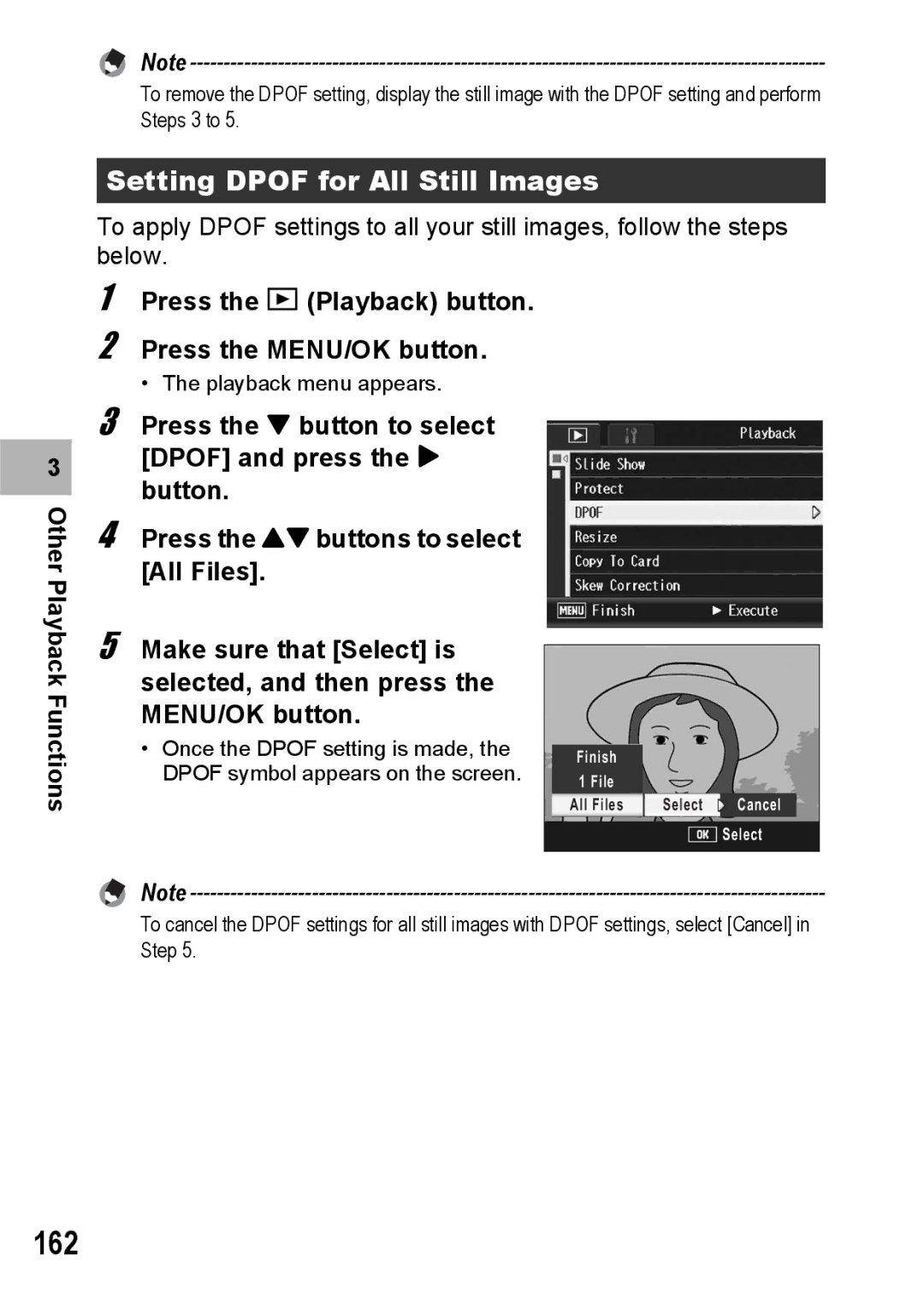 Ricoh GX200 manual 162, Setting Dpof for All Still Images 