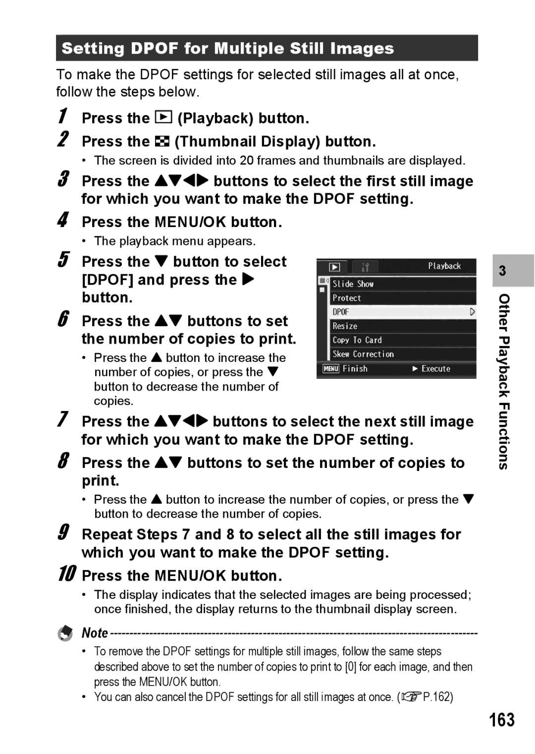 Ricoh GX200 manual 163, Setting Dpof for Multiple Still Images 