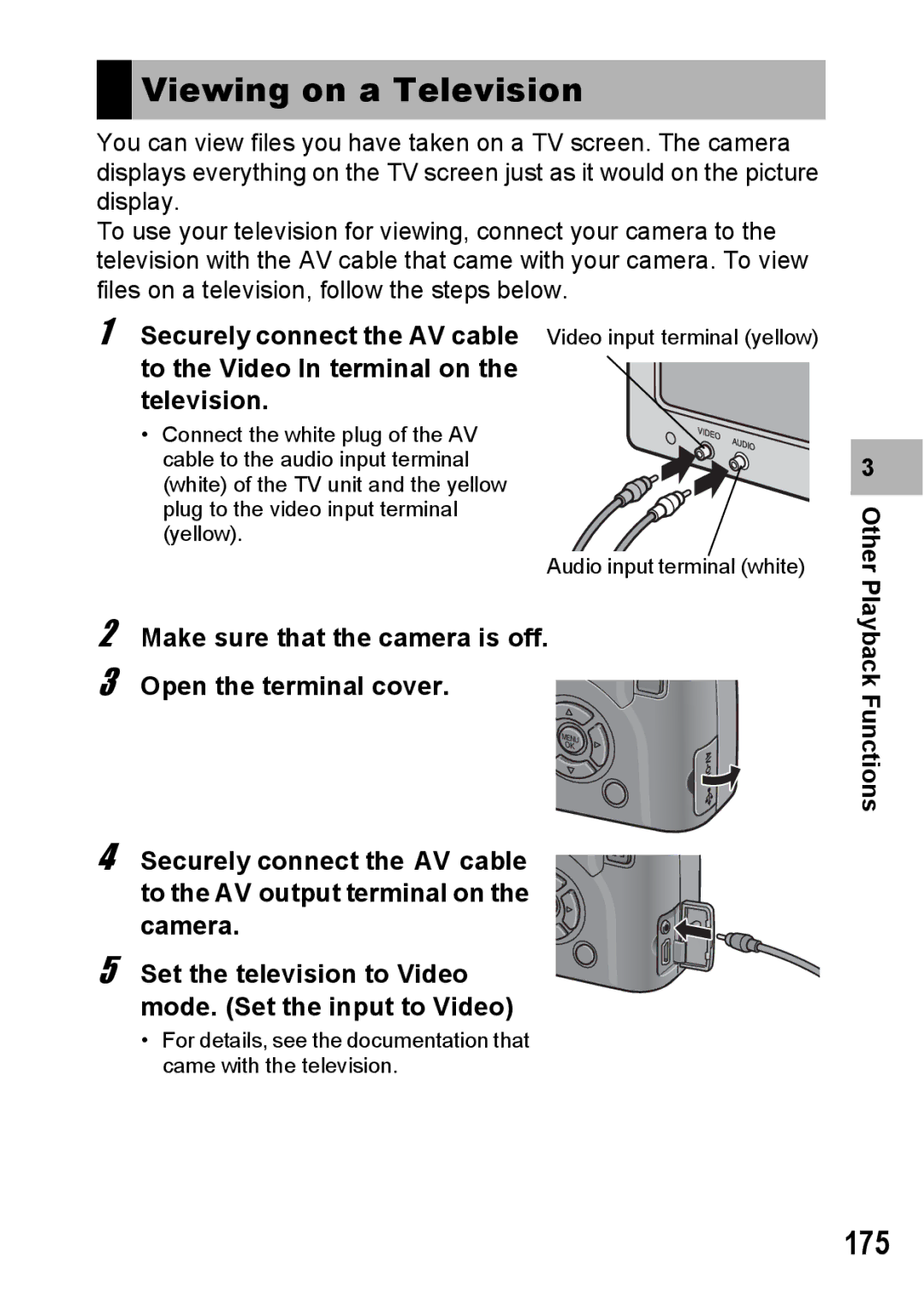 Ricoh GX200 manual Viewing on a Television, 175 