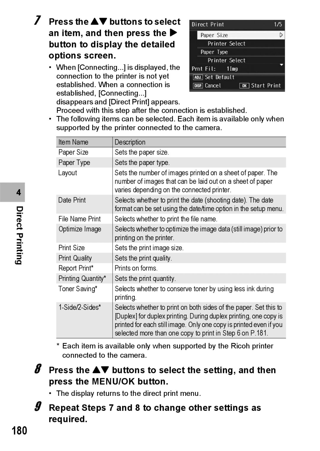 Ricoh GX200 manual 180, Repeat Steps 7 and 8 to change other settings as required 