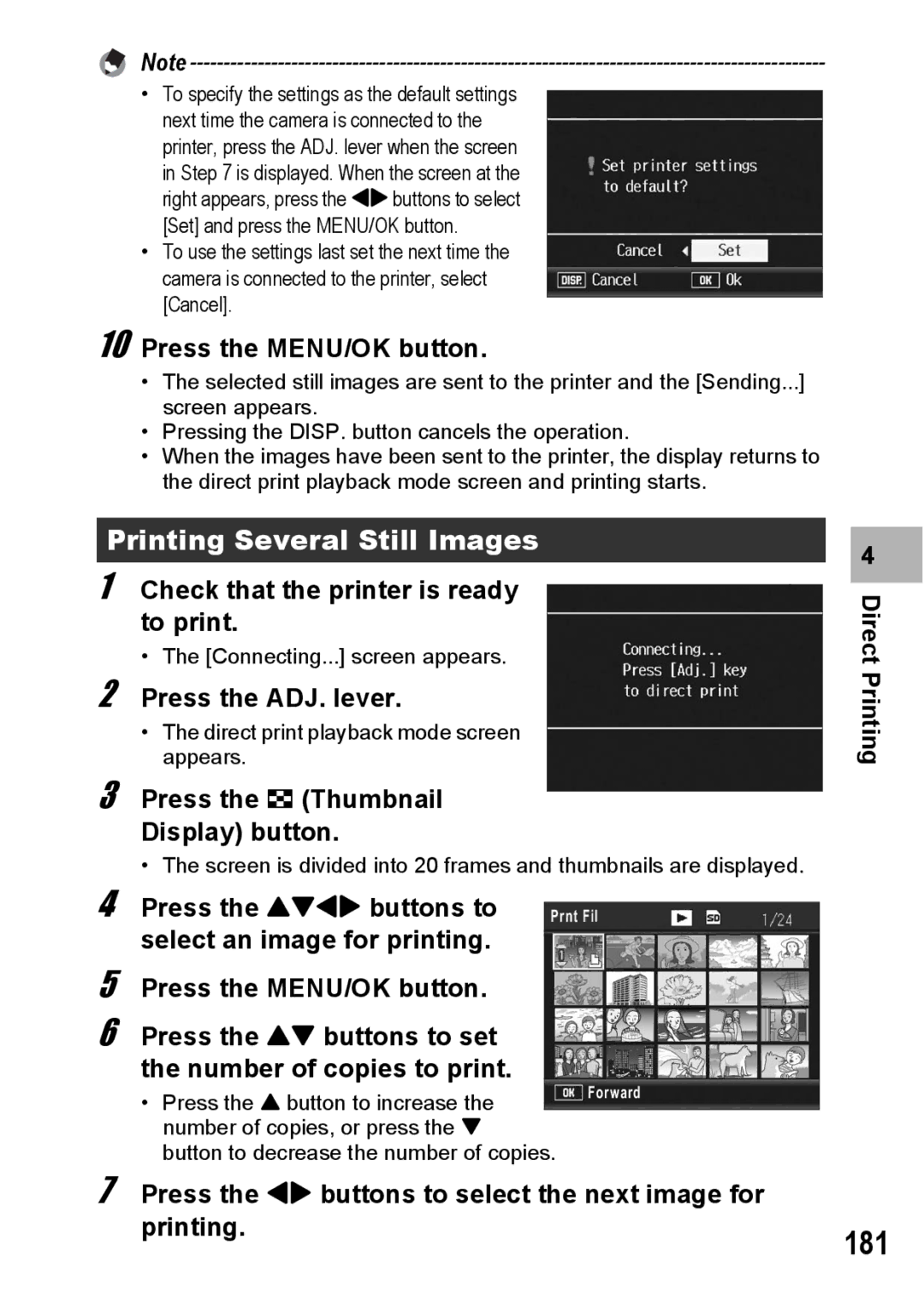 Ricoh GX200 manual 181, Printing Several Still Images, Press the !#$ buttons to 