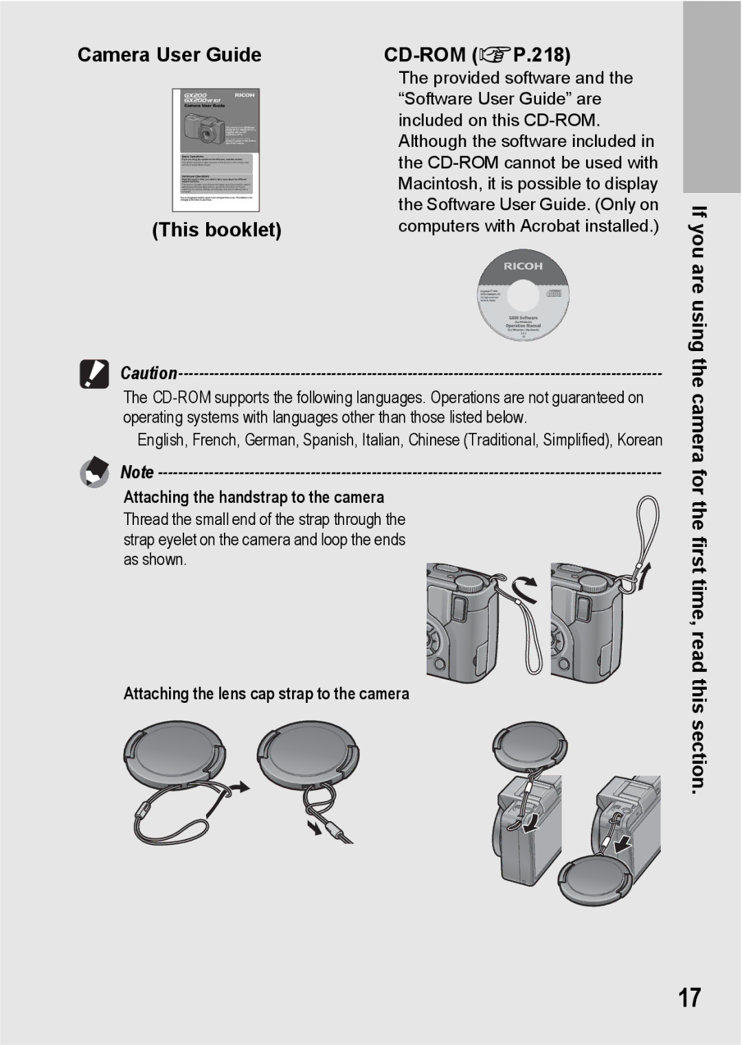 Ricoh GX200 manual Camera User Guide This booklet CD-ROM GP.218, Camera for the first time, read this section 