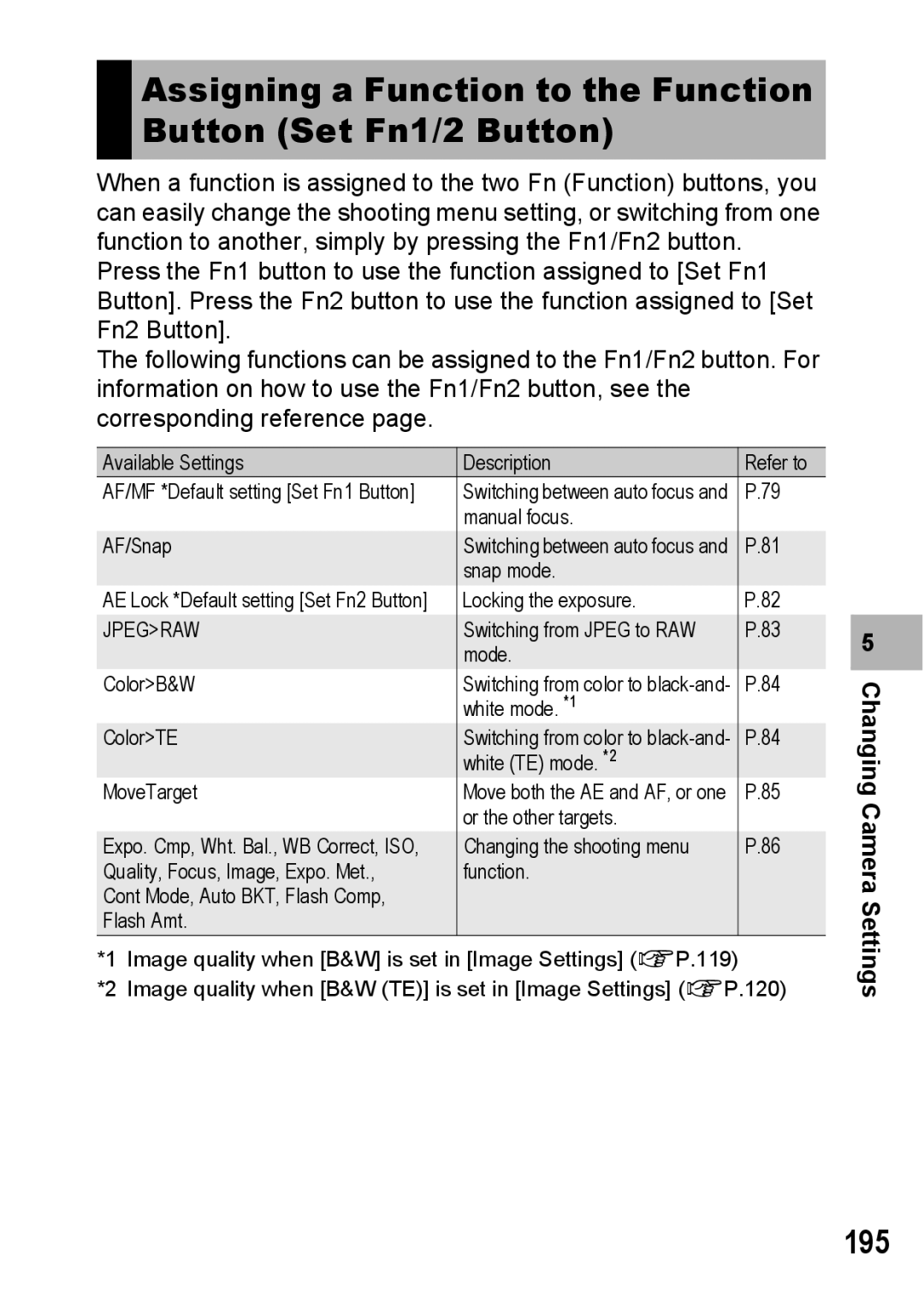 Ricoh GX200 manual Assigning a Function to the Function Button Set Fn1/2 Button, 195 