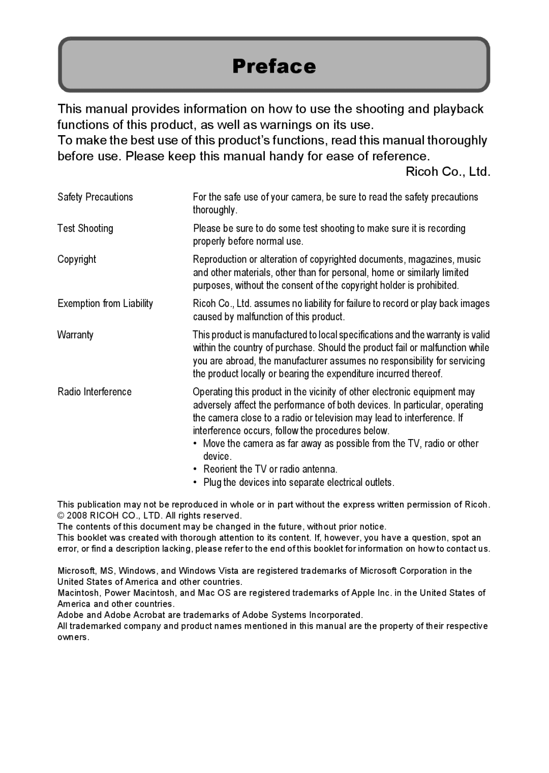 Ricoh GX200 manual Preface, Plug the devices into separate electrical outlets 