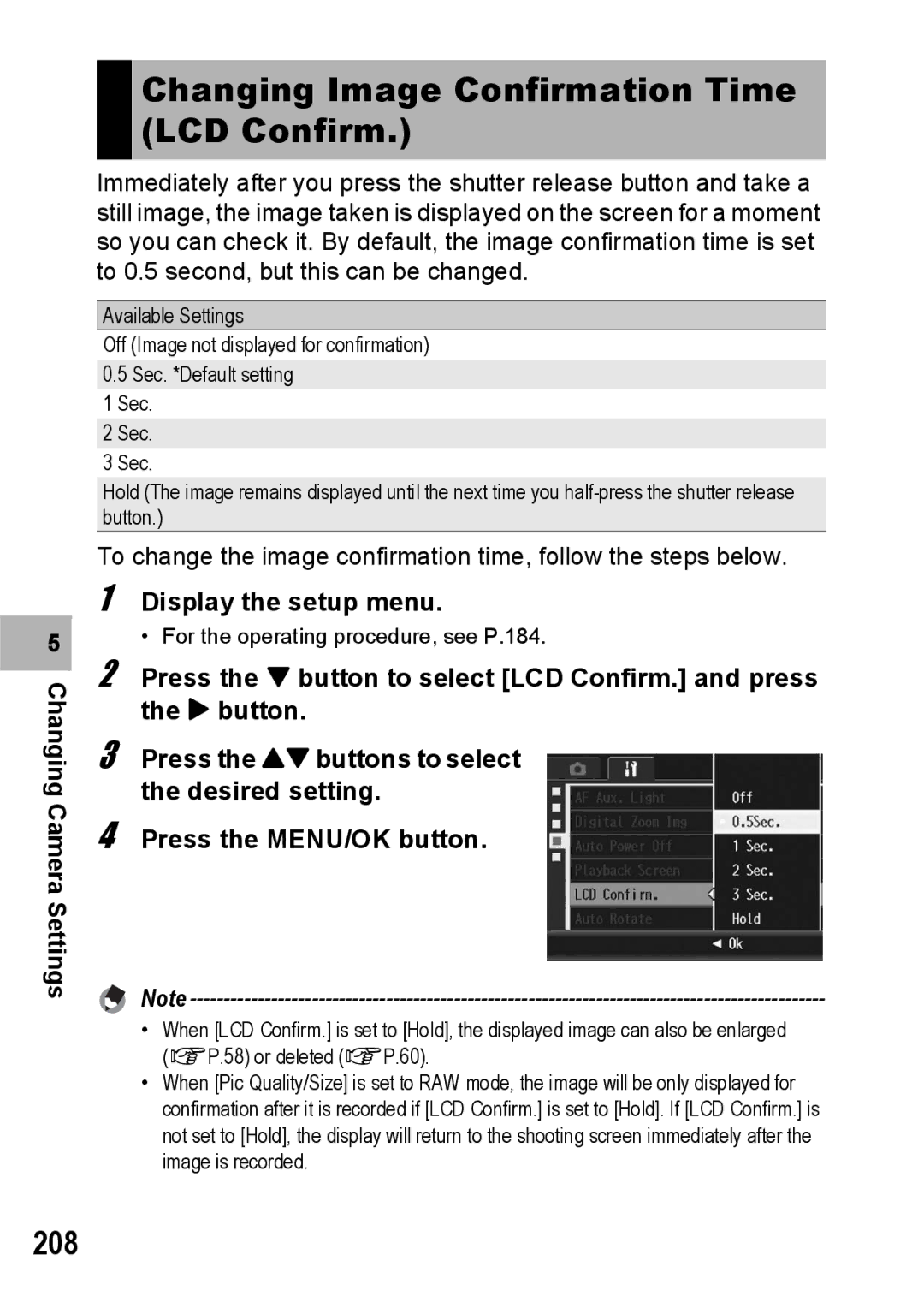 Ricoh GX200 manual Changing Image Confirmation Time LCD Confirm, 208 