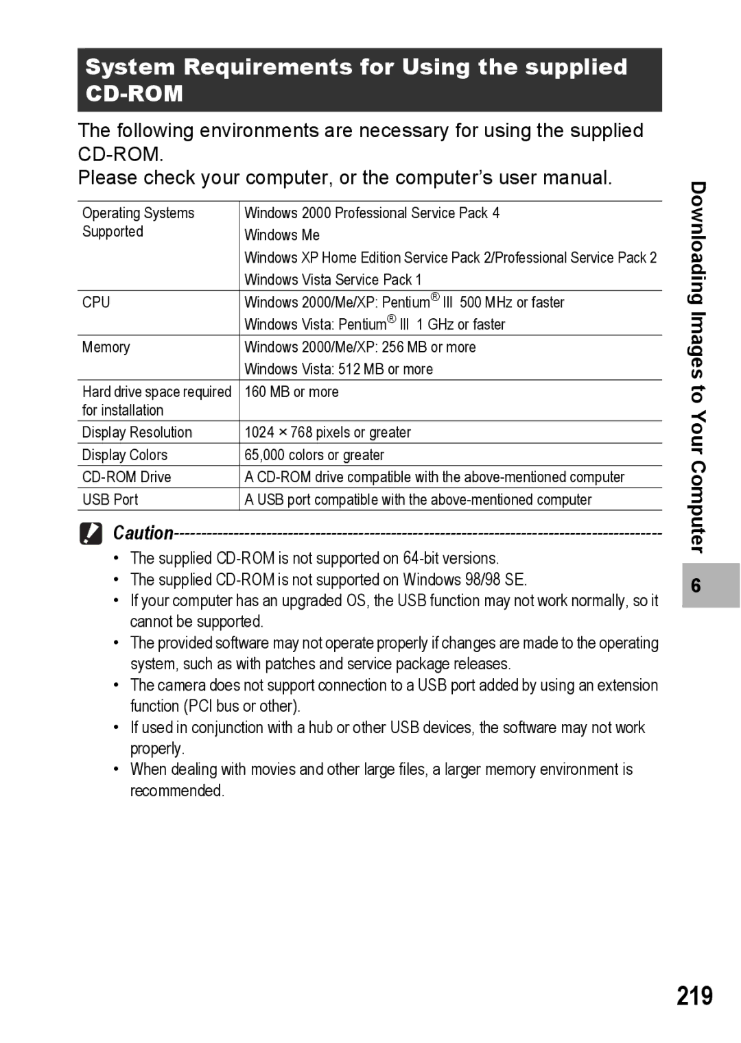 Ricoh GX200 manual 219, System Requirements for Using the supplied 