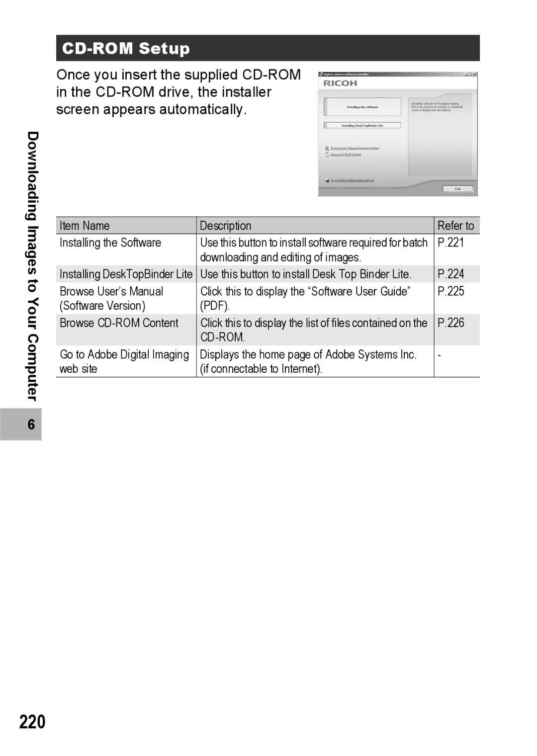 Ricoh GX200 manual 220, CD-ROM Setup 