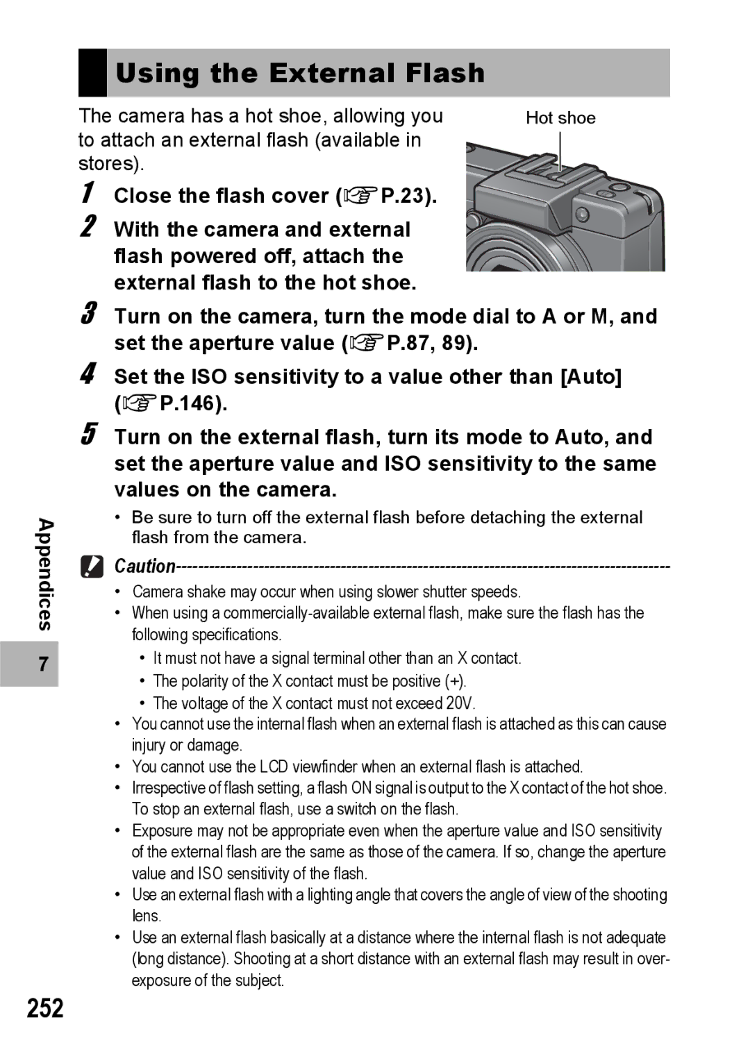 Ricoh GX200 manual Using the External Flash, 252 