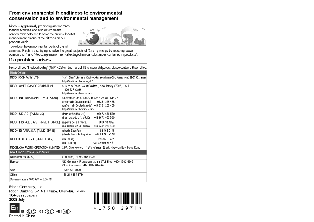 Ricoh GX200 manual If a problem arises, Ricoh International B.V. Epmmc 