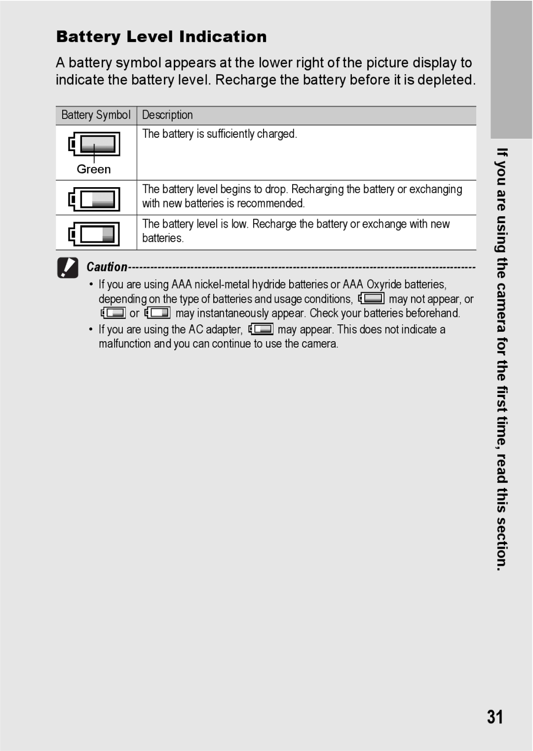 Ricoh GX200 manual Battery Level Indication 