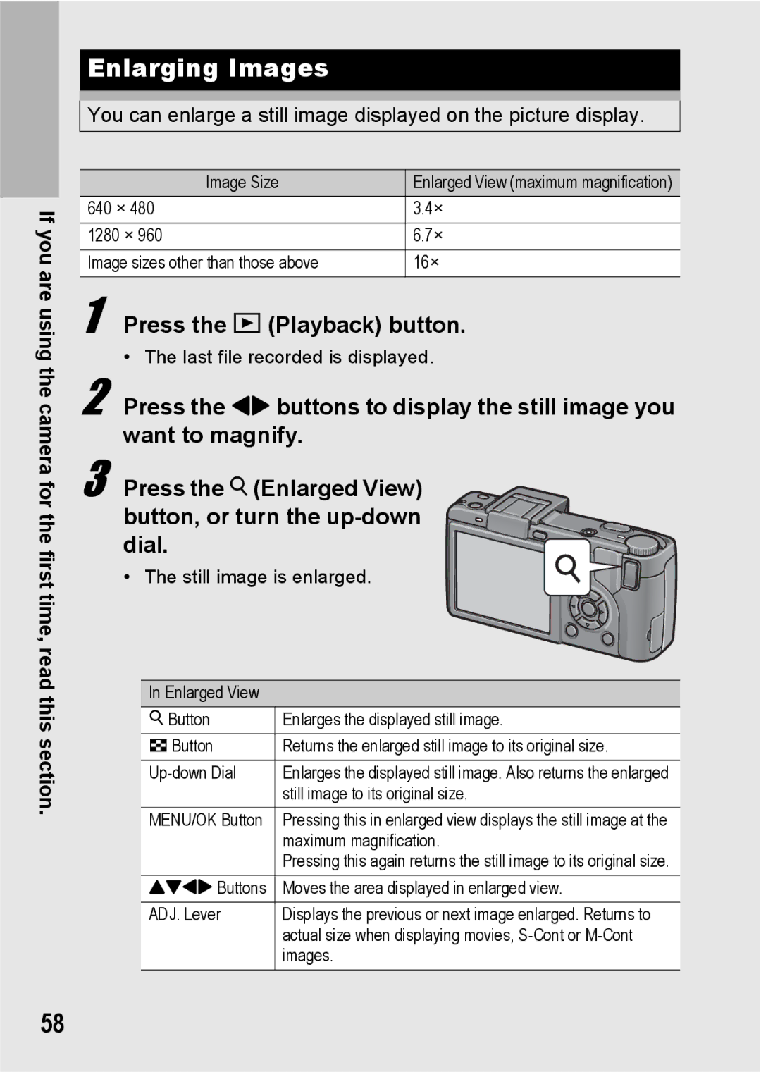 Ricoh GX200 manual Enlarging Images, Still image is enlarged 