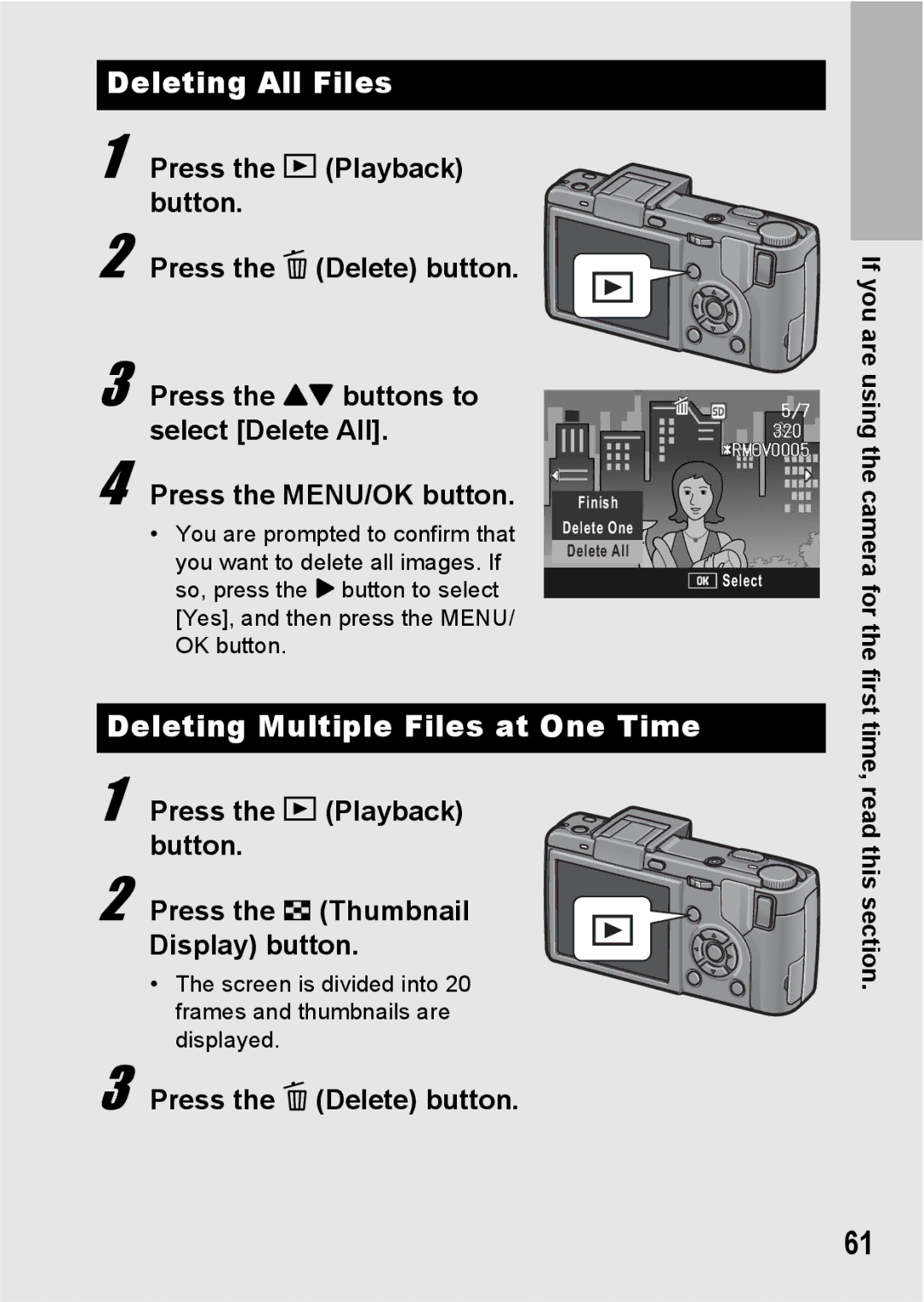 Ricoh GX200 manual Deleting All Files, Deleting Multiple Files at One Time, Time, read this section 