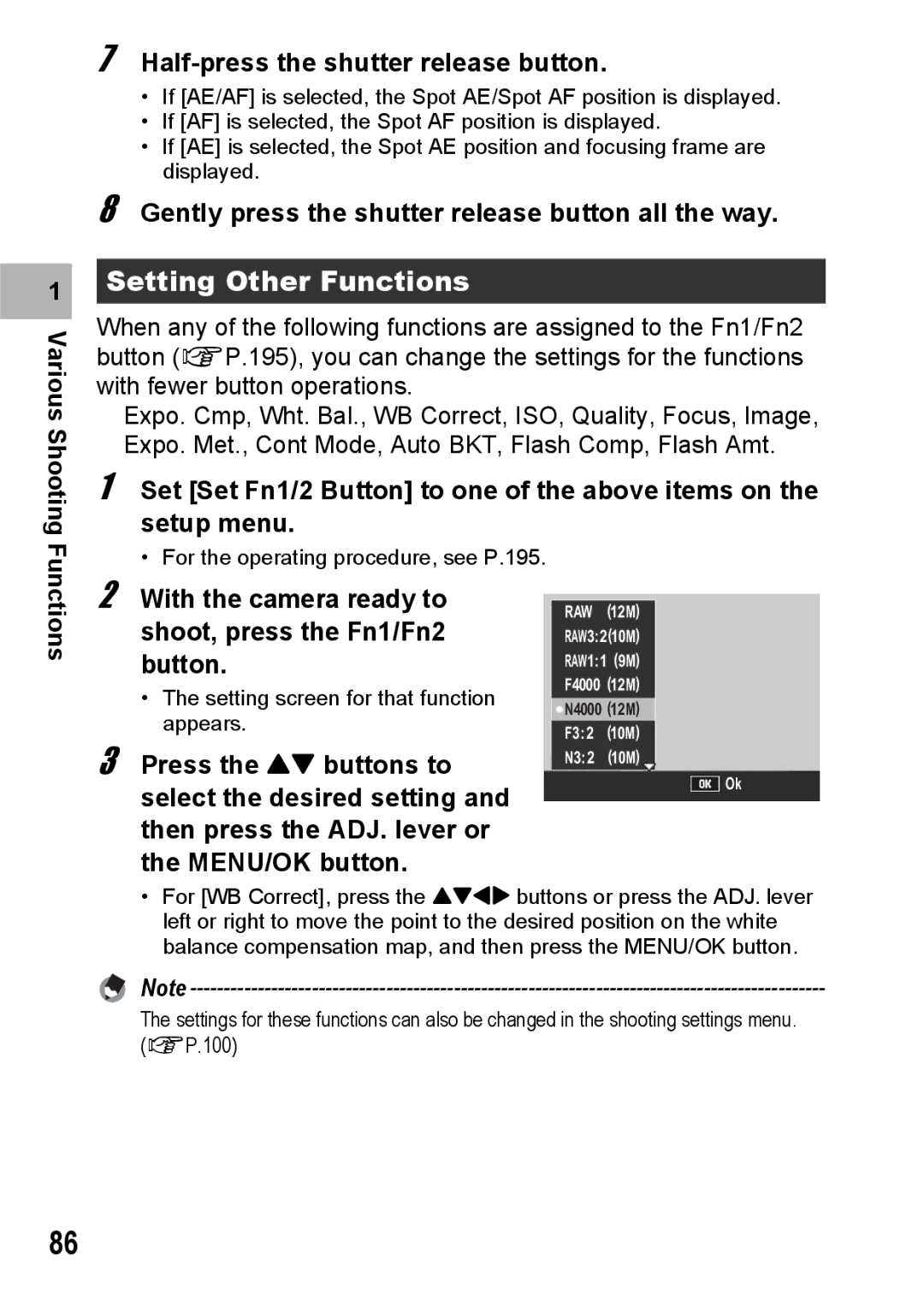 Ricoh GX200 manual Setting Other Functions, Various Shooting Half-press the shutter release button 