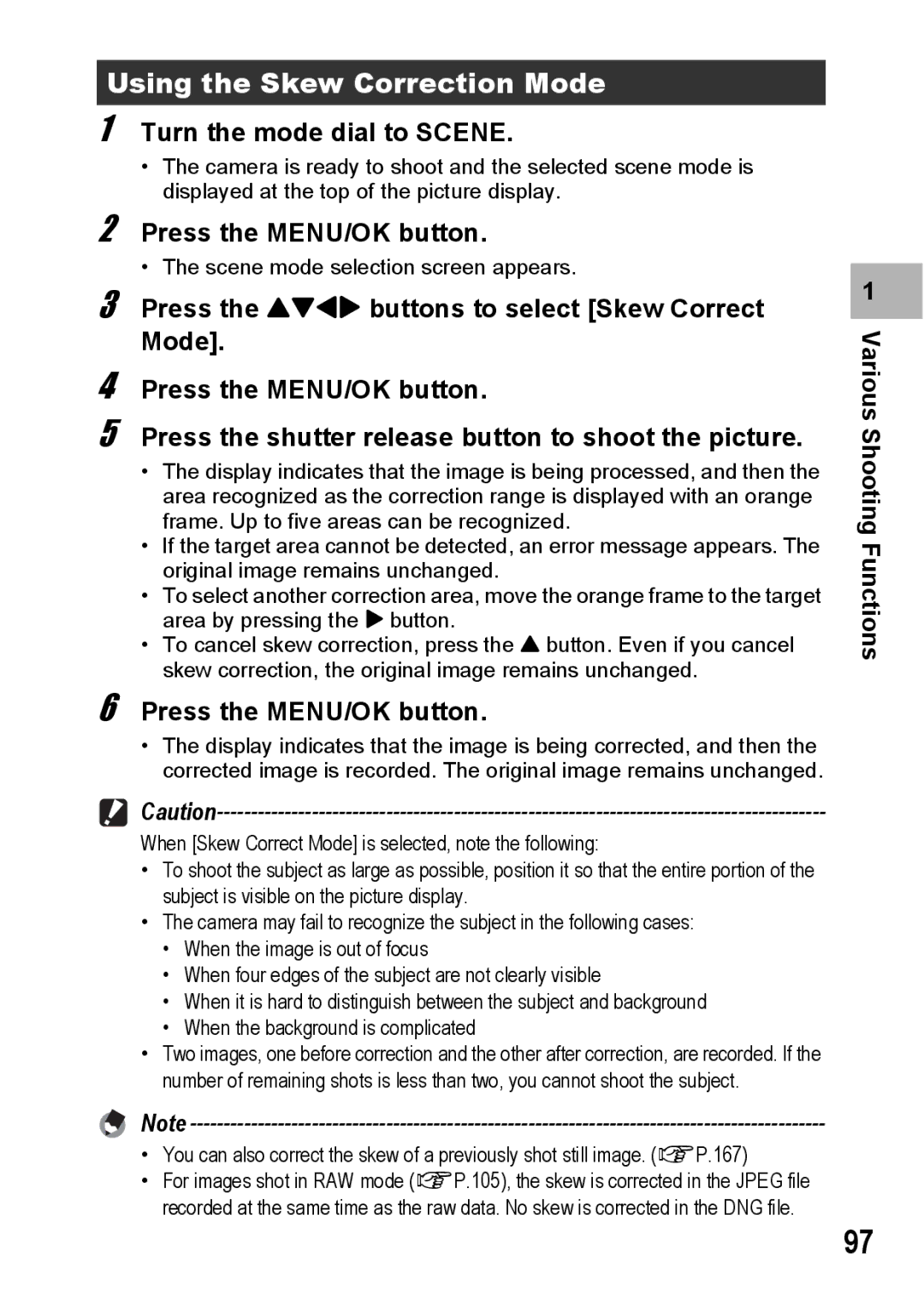 Ricoh GX200 manual Using the Skew Correction Mode 