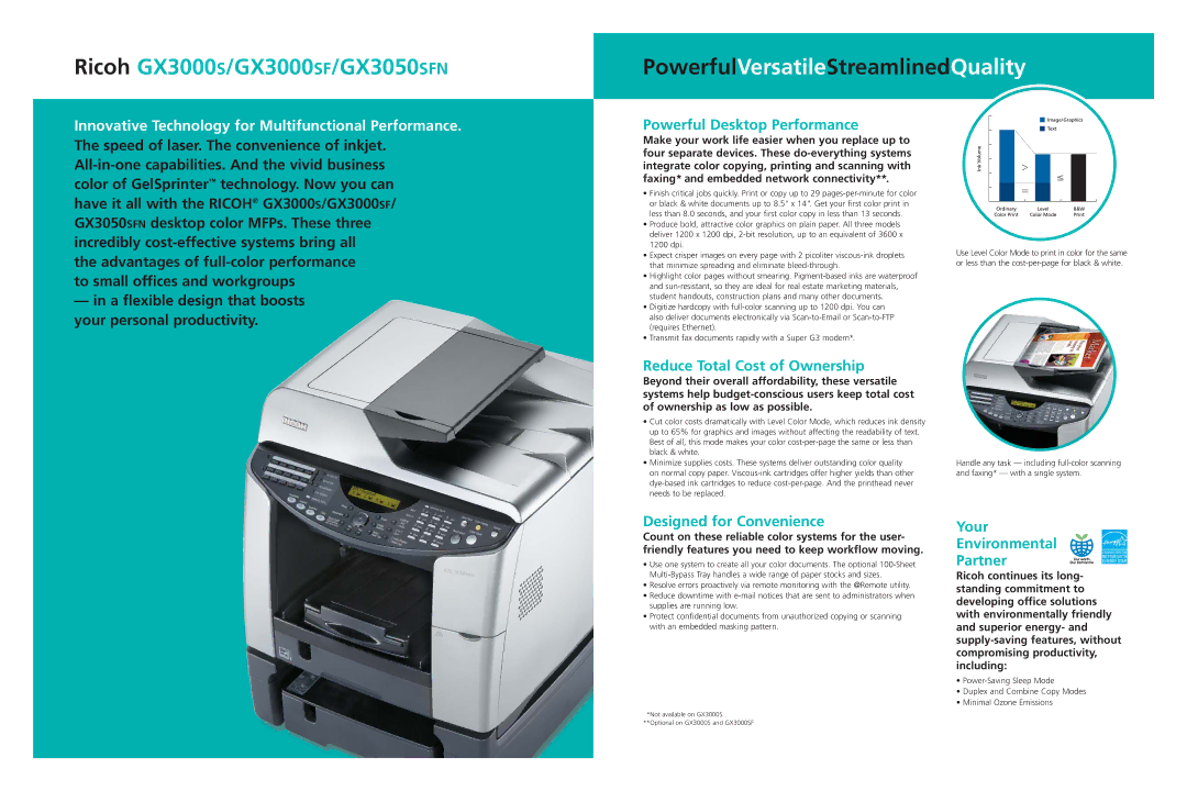 Ricoh GX3050SFN, GX3000SF Powerful Desktop Performance, Reduce Total Cost of Ownership, Designed for Convenience 